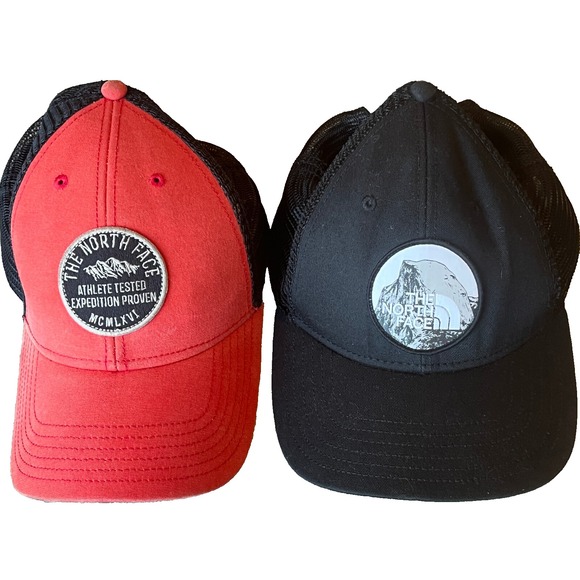 The North Face Two Hat Bundle Snapback‎ Red and Black Trucker Hats - Picture 1 of 5